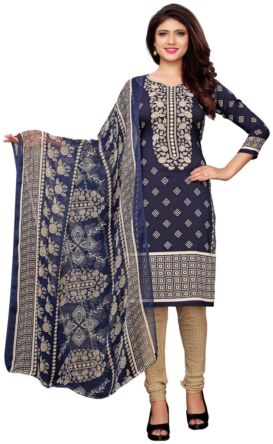 

Swaron Navy blue Unstitched Kurta with bottom dupatta With dupatta Dress Material