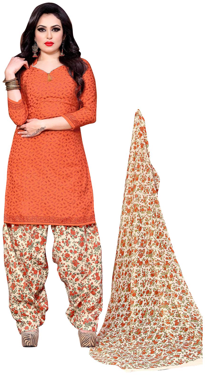 

Swaron Orange Unstitched Kurta with bottom dupatta With dupatta Dress Material