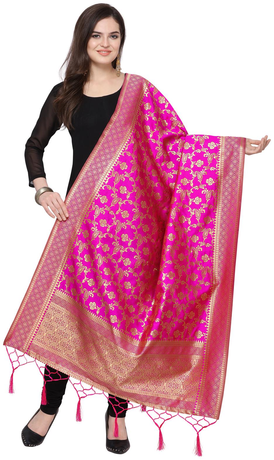 

Swaron Pink Poly Silk Banarasi Jacquard Dupatta