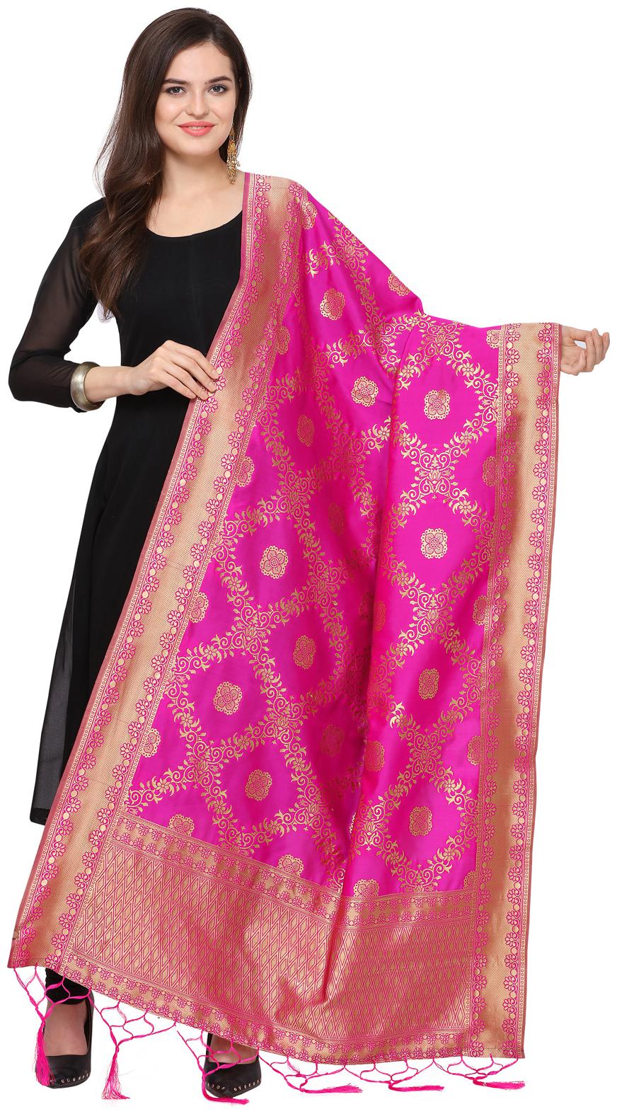 

Swaron Pink Poly Silk Banarasi Jacquard Dupatta