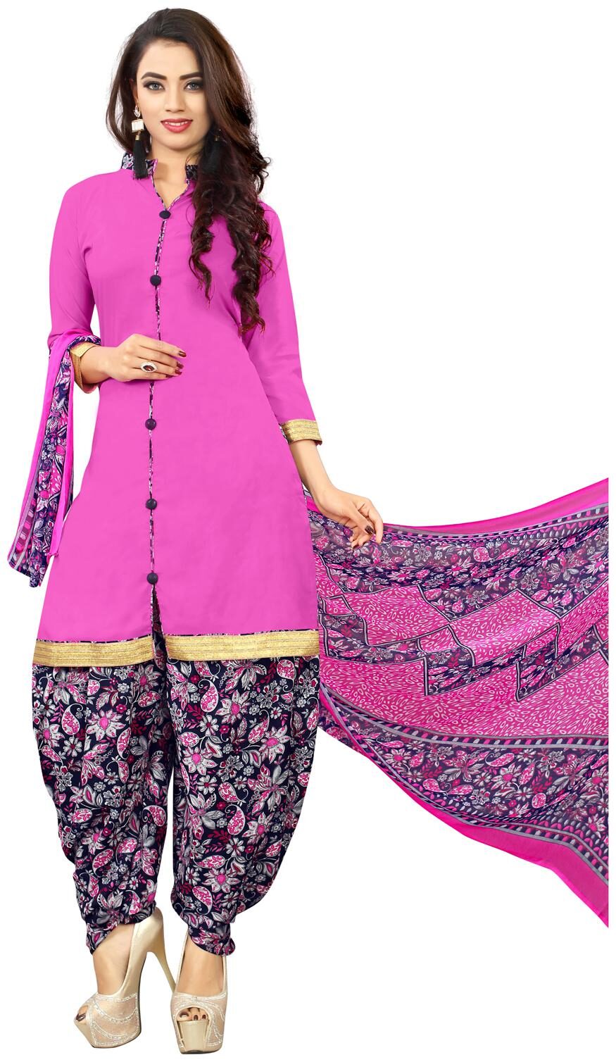 

Swaron Pink Unstitched Kurta with bottom dupatta With dupatta Dress Material