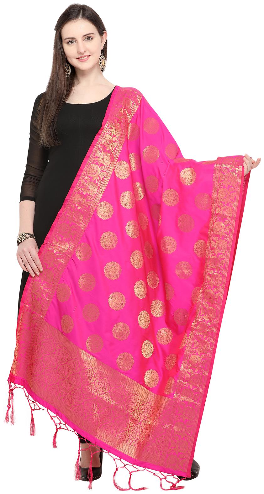 

Swaron Pink Poly Silk Banarasi Jacquard Dupatta