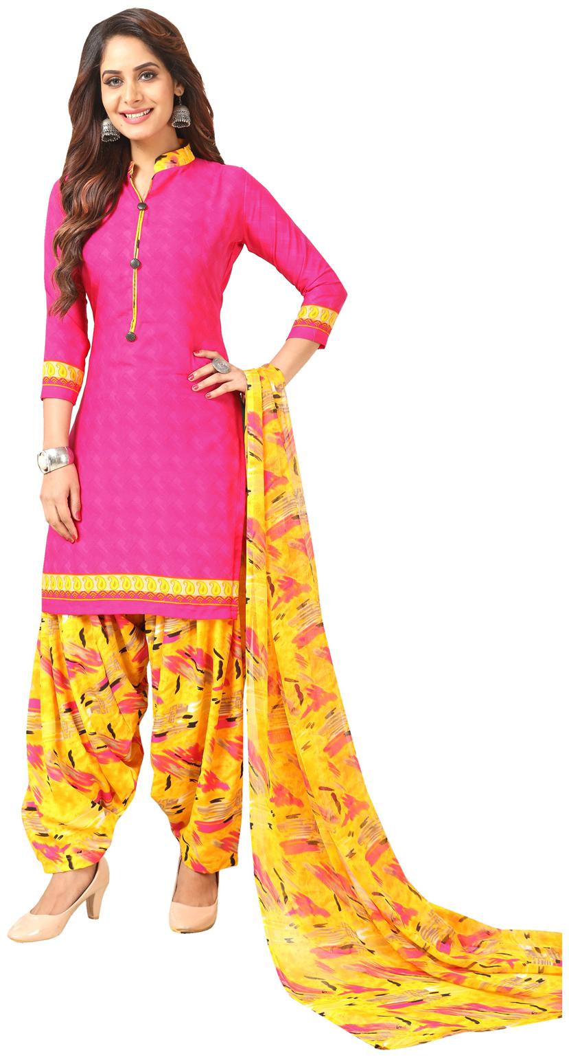 

Swaron Pink Unstitched Kurta with bottom dupatta With dupatta Dress Material