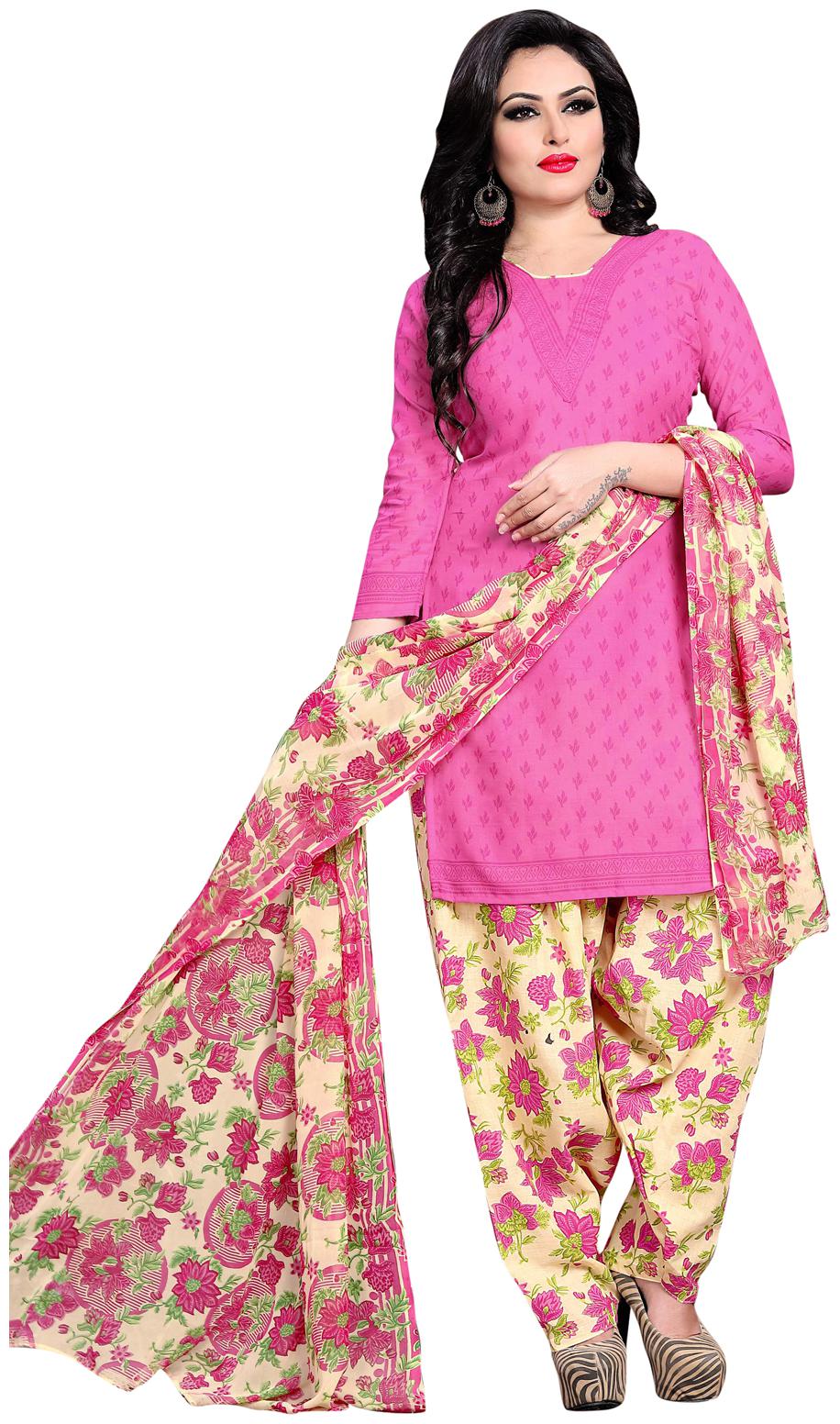 

Swaron Pink Unstitched Kurta with bottom dupatta With dupatta Dress Material