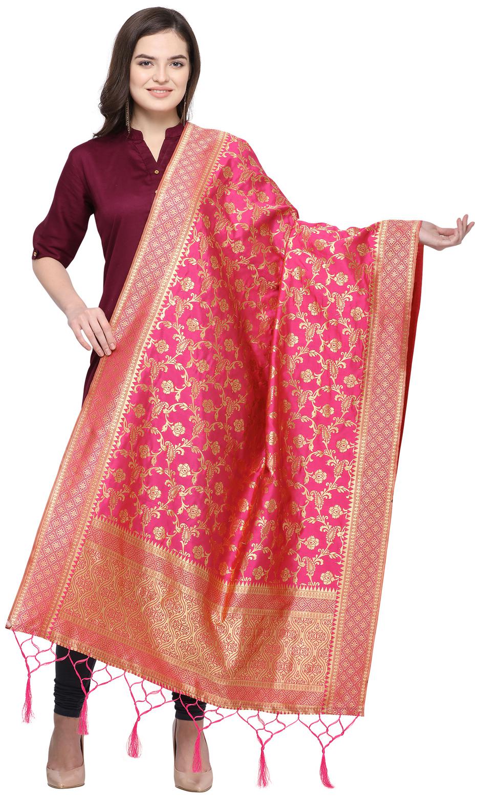 

Swaron Pink Poly Silk Banarasi Jacquard Dupatta