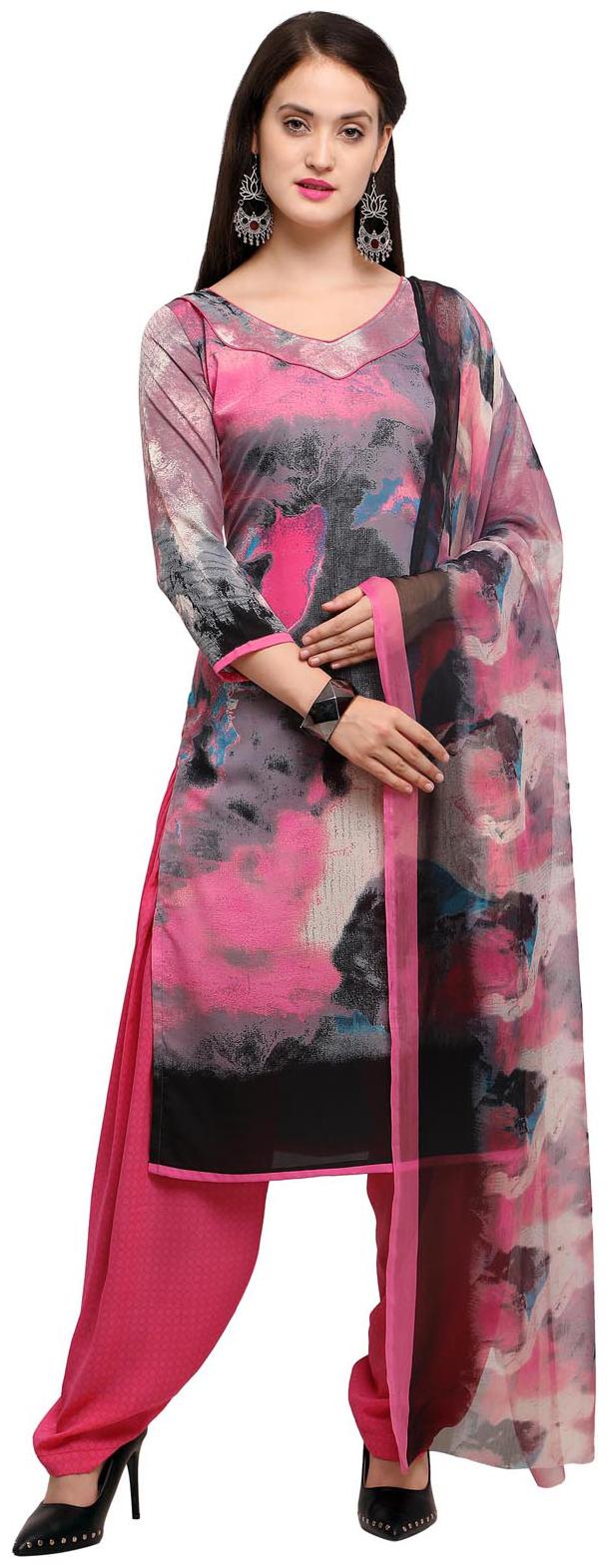 

Swaron Pink Unstitched Kurta with bottom dupatta With dupatta Dress Material