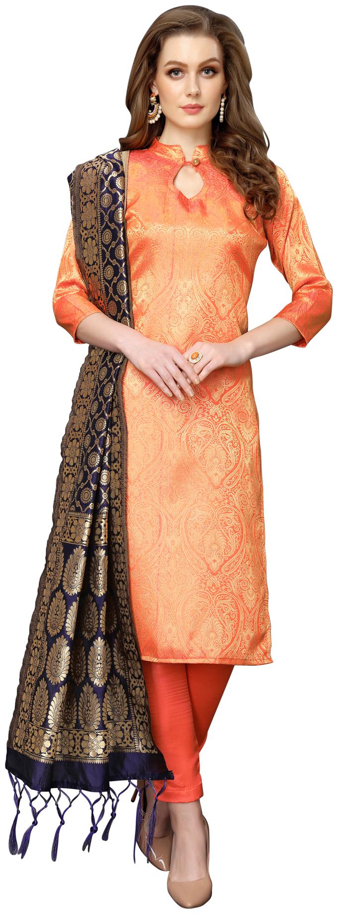 

Swaron Orange Unstitched Kurta with bottom dupatta With dupatta Dress Material
