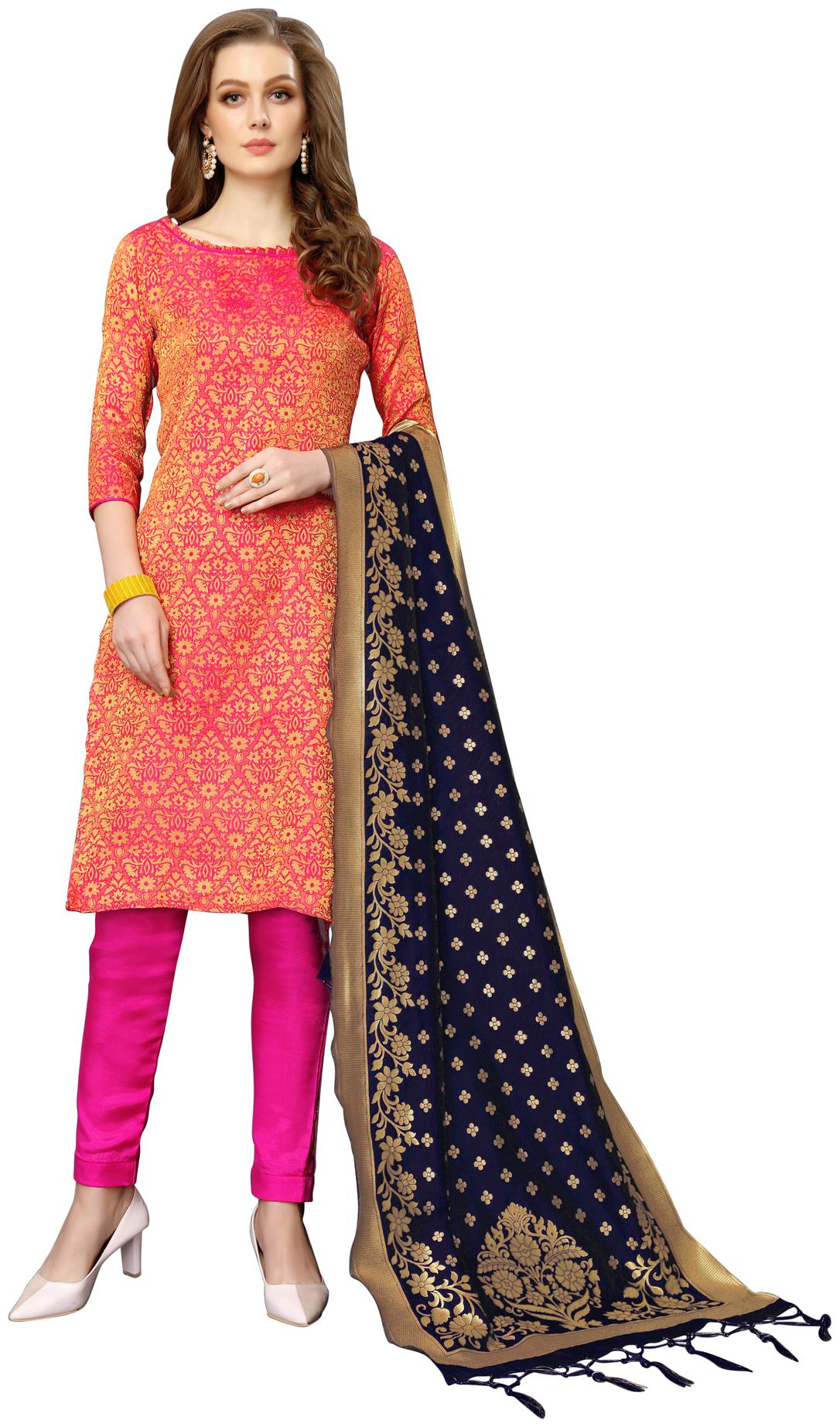 

Swaron Pink Unstitched Kurta with bottom dupatta With dupatta Dress Material