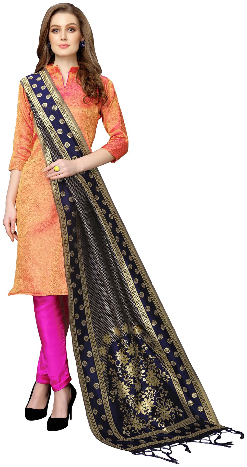 

Swaron Orange Unstitched Kurta with bottom dupatta With dupatta Dress Material