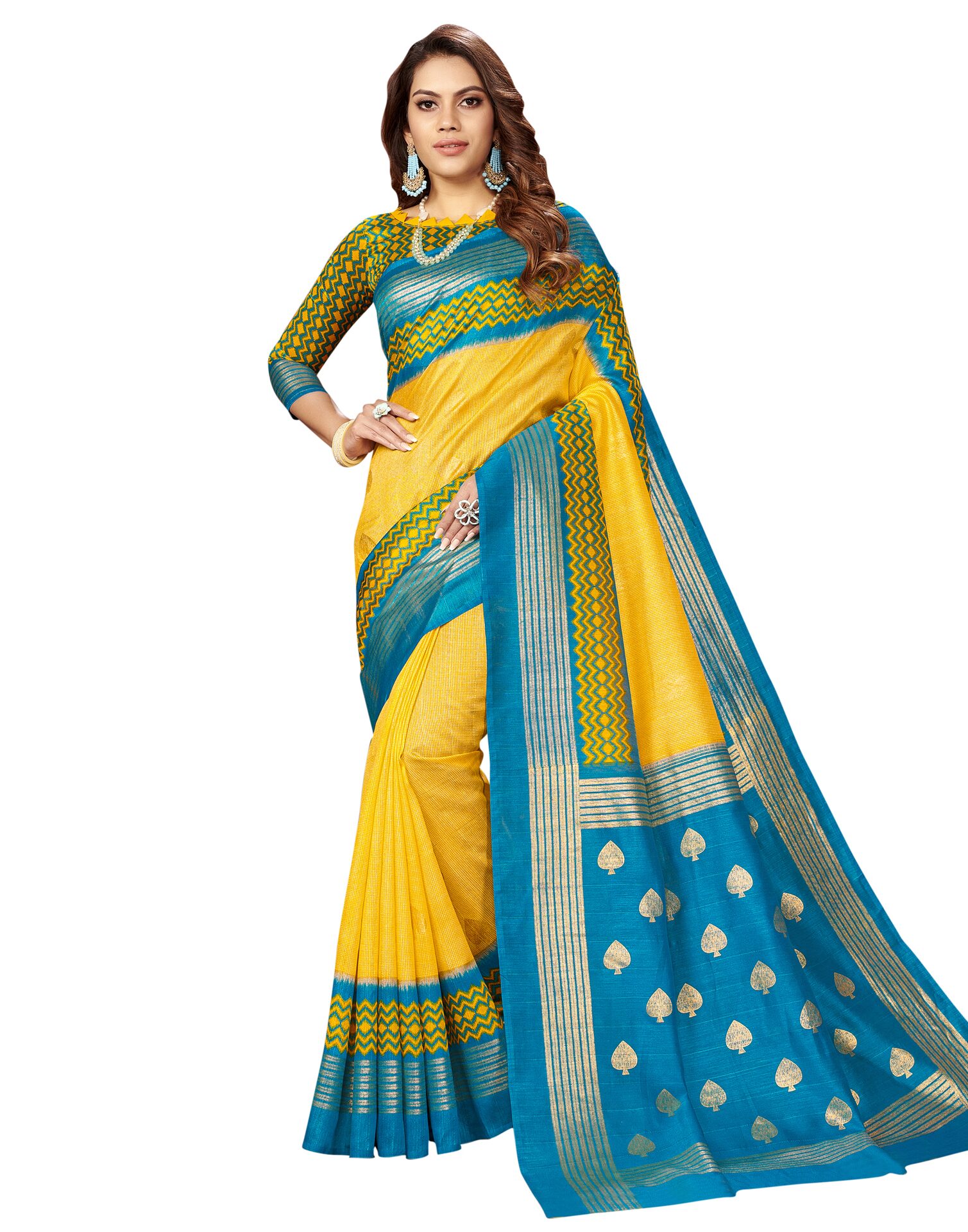 

Swaron Polycotton Geometric Yellow Color Saree