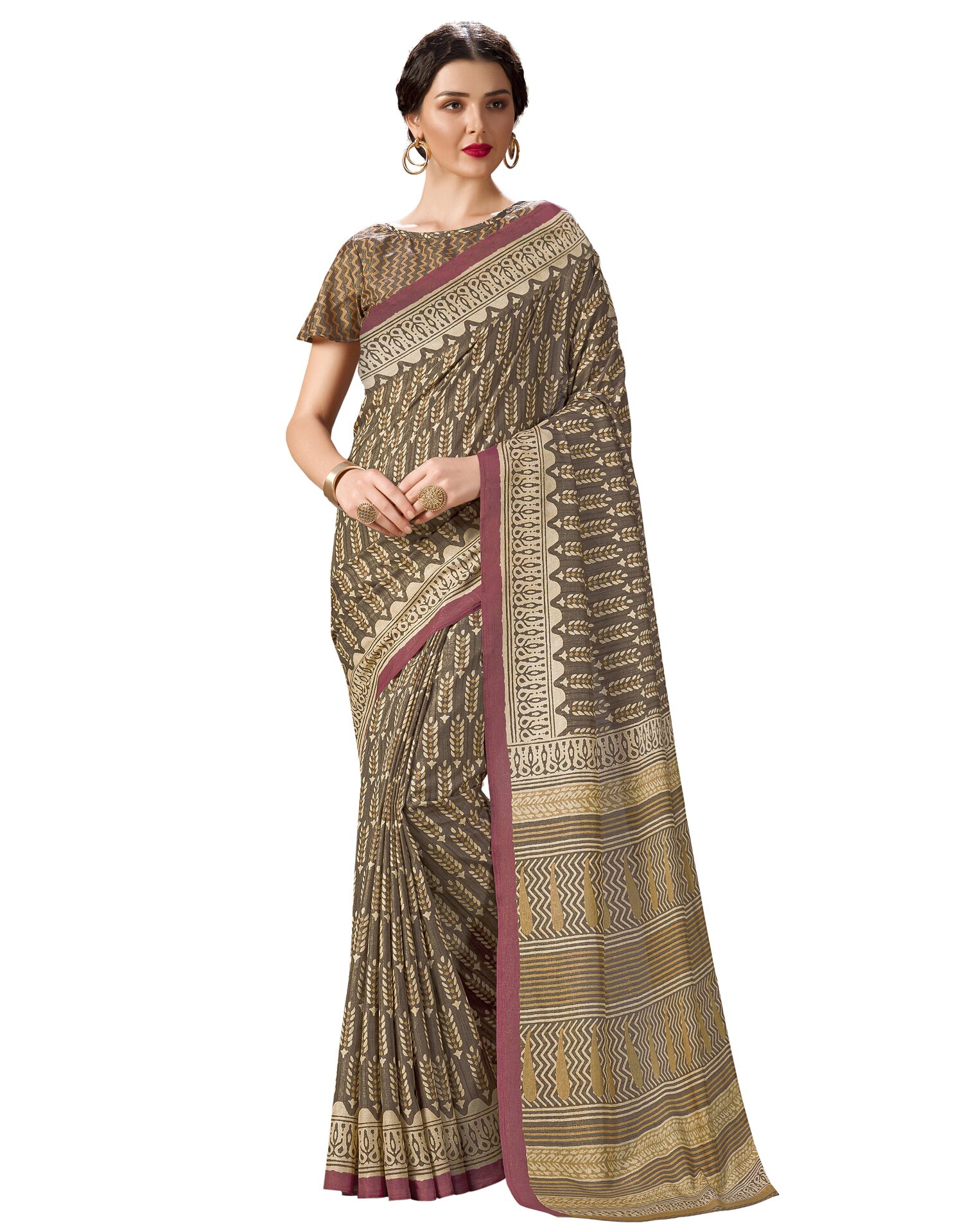 

Swaron Polycotton Printed Beige Color Saree