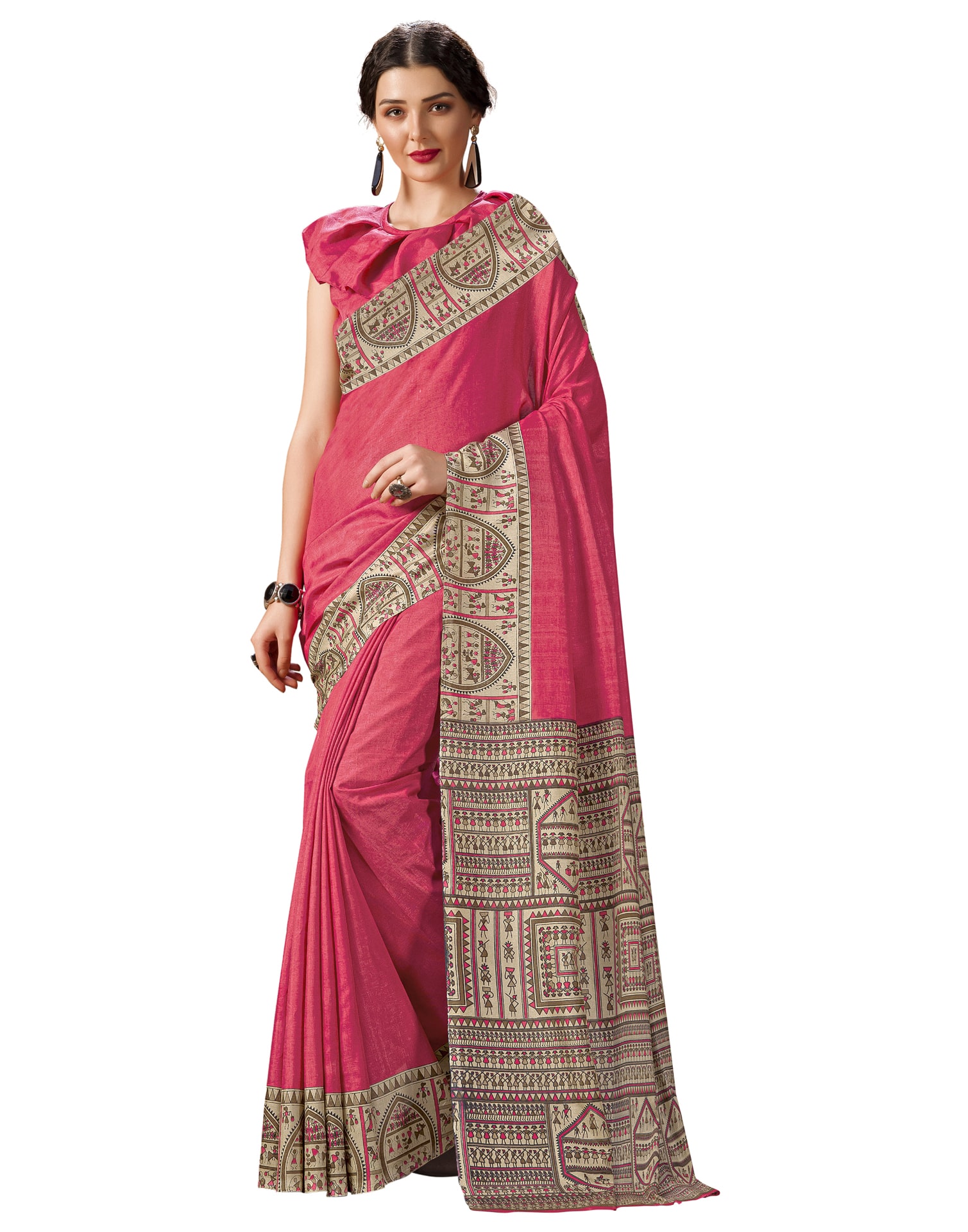 

Swaron Polycotton Solid Pink Color Saree