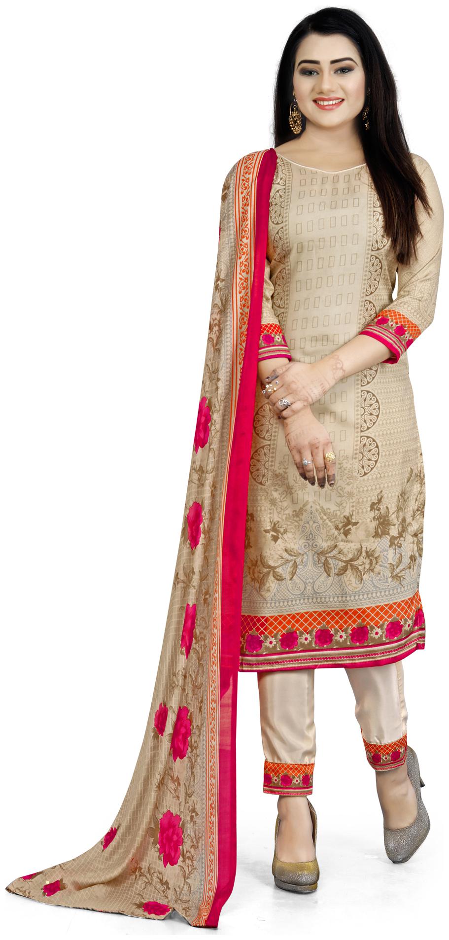 

Swaron Beige Unstitched Kurta with bottom dupatta With dupatta Dress Material