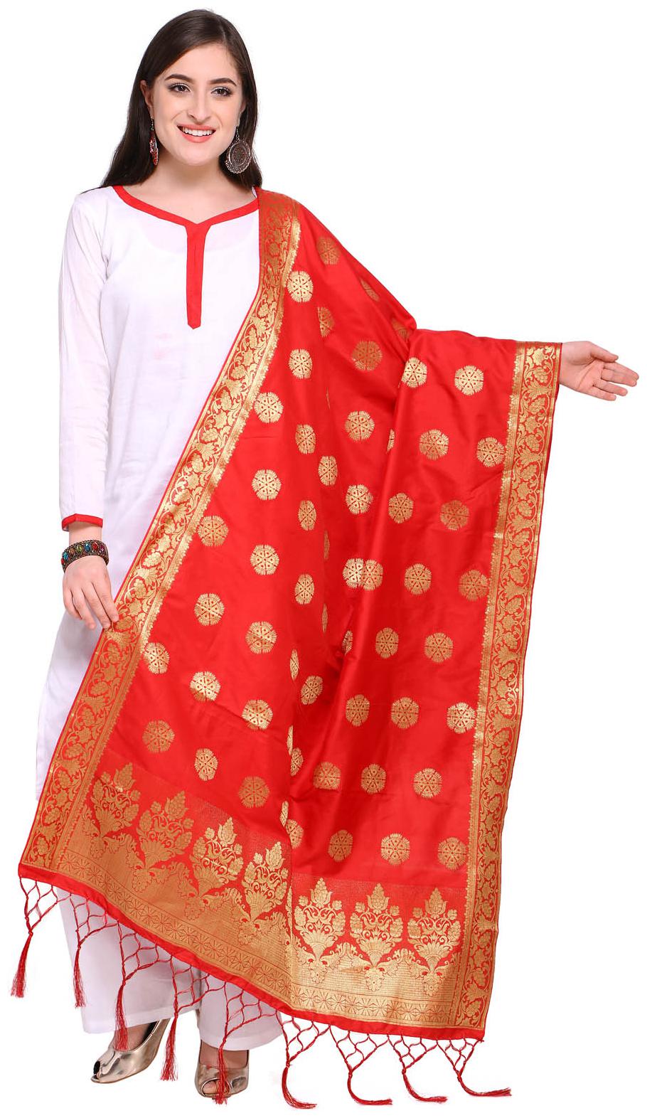 

Swaron Red Poly Silk Banarasi Jacquard Dupatta