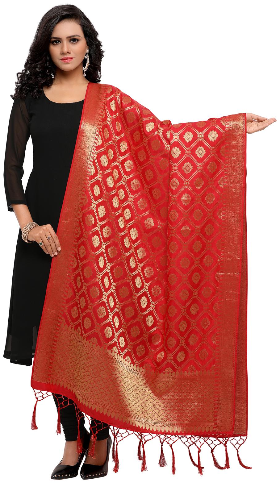 

Swaron Red Poly Silk Banarasi Jacquard Dupatta
