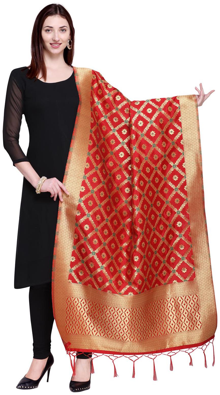 

Swaron Red Poly Silk Jacqaurd Dupatta