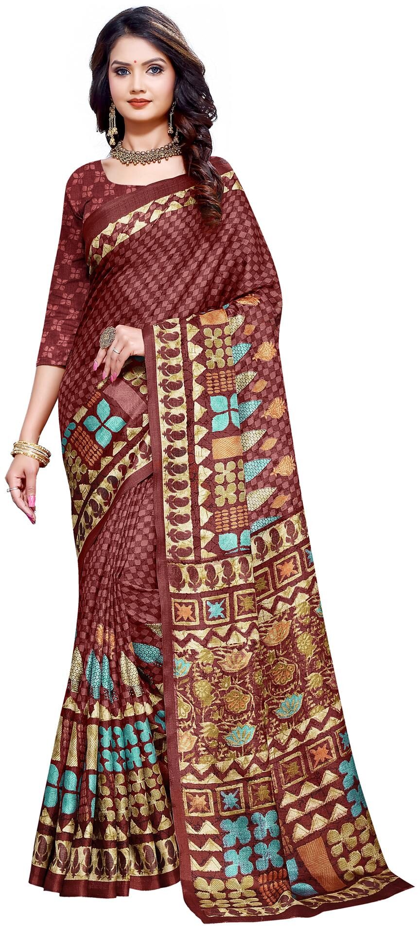 

Swaron Silk Maroon Geometric Regular Saree For Women