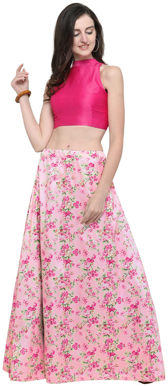 

Swaron Silk Women Semistiched Lehenga Choli Pink
