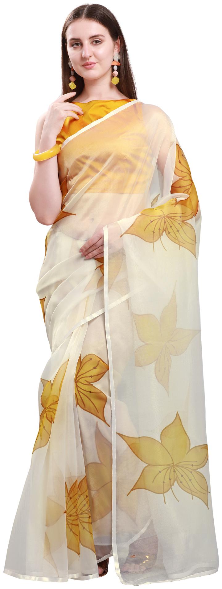 

Swaron Silk Floral White Designer Saree For Women