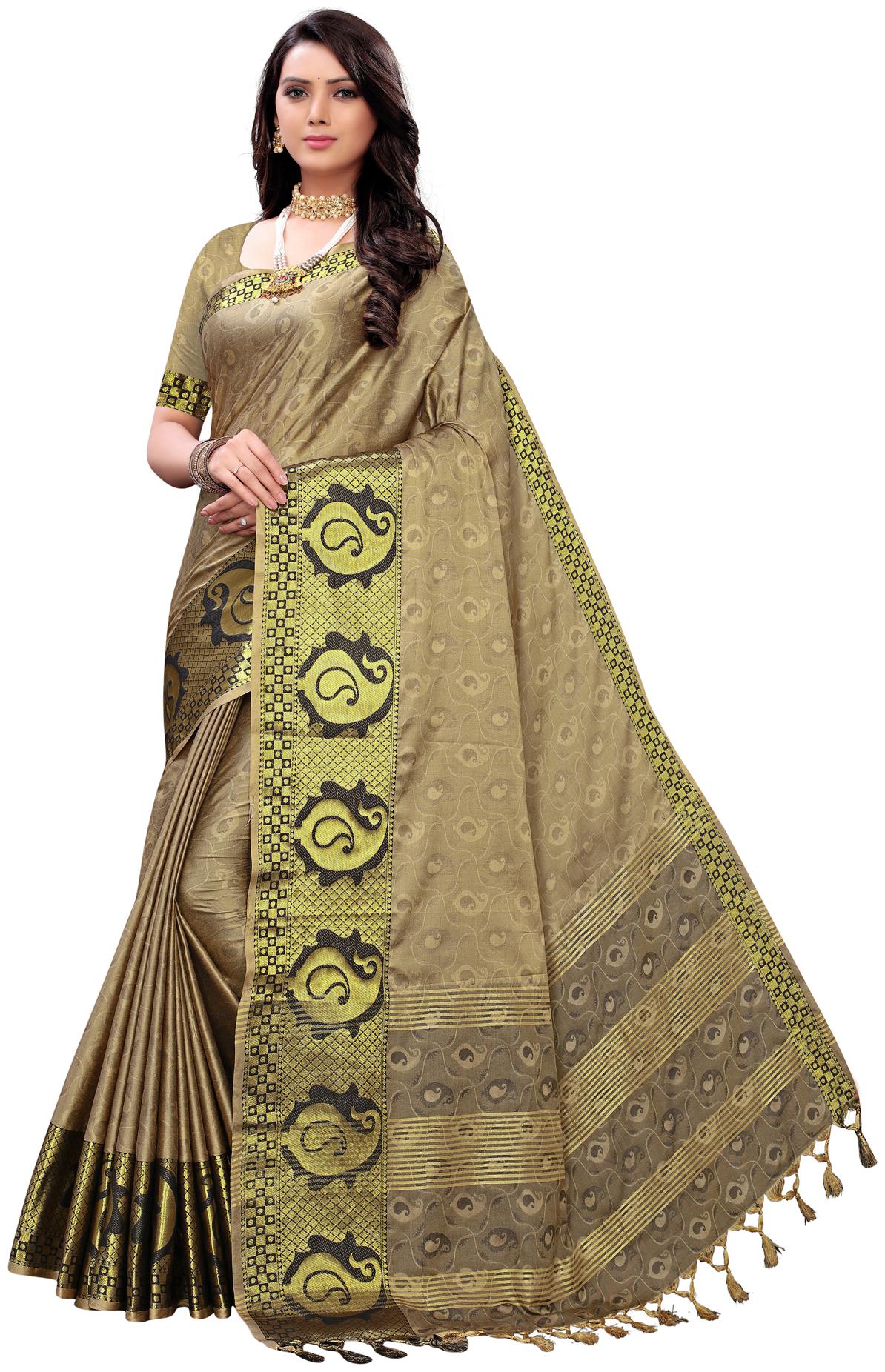 

Swaron Silk Beige Woven Regular Saree For Women