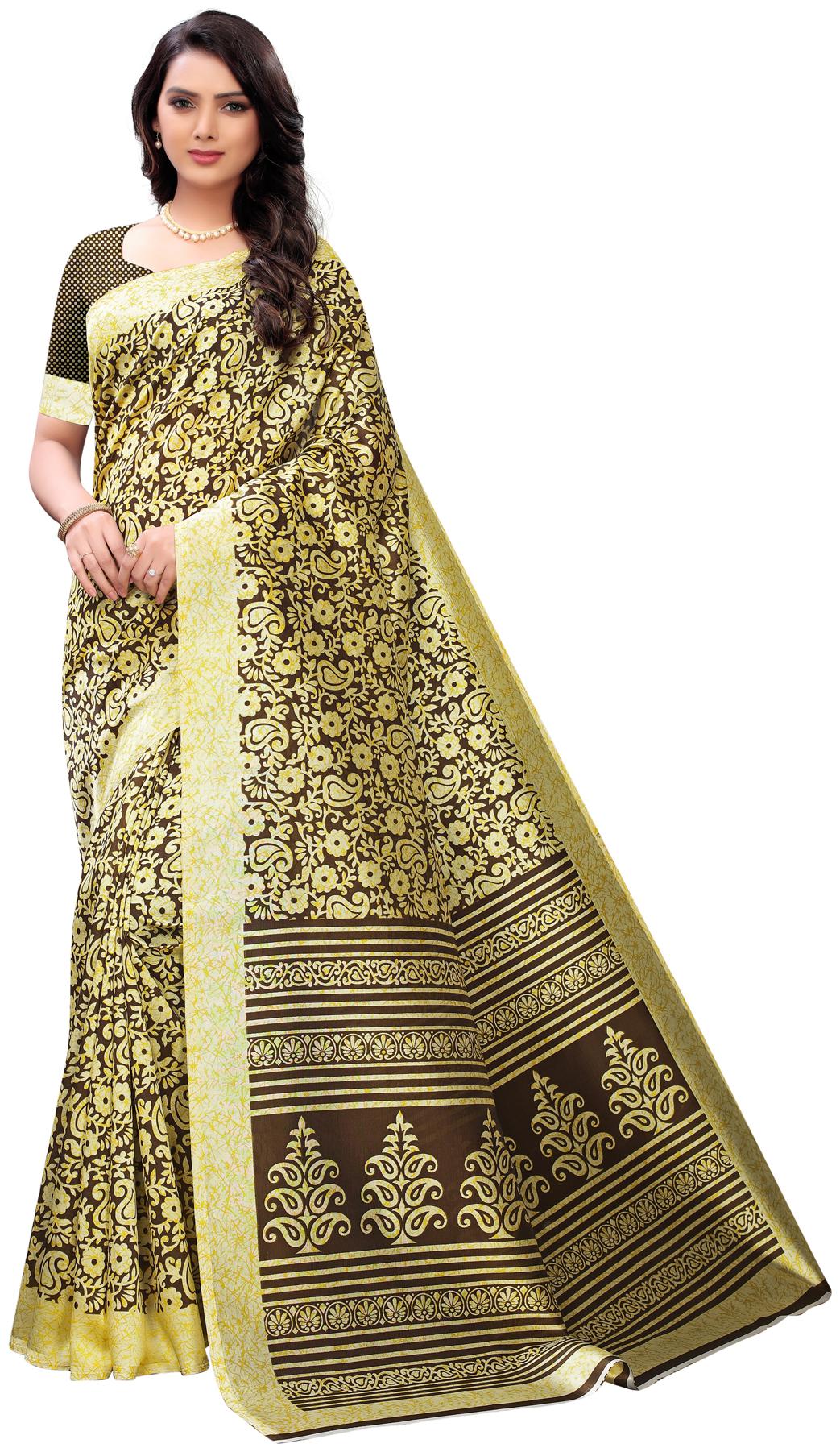 

Swaron Silk Yellow Floral Regular Saree For Women