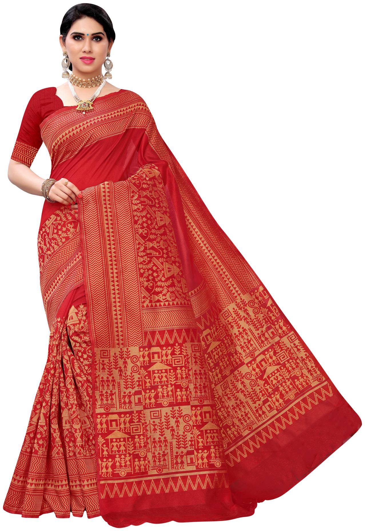 

Swaron Silk Red Printed Regular Saree For Women
