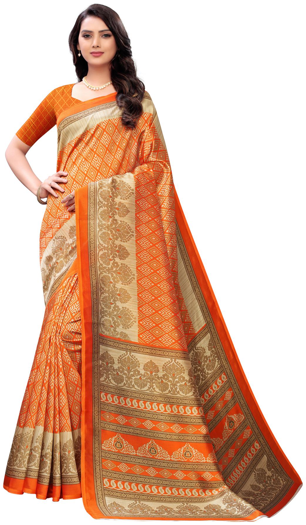 

Swaron Silk Orange Geometric Regular Saree For Women