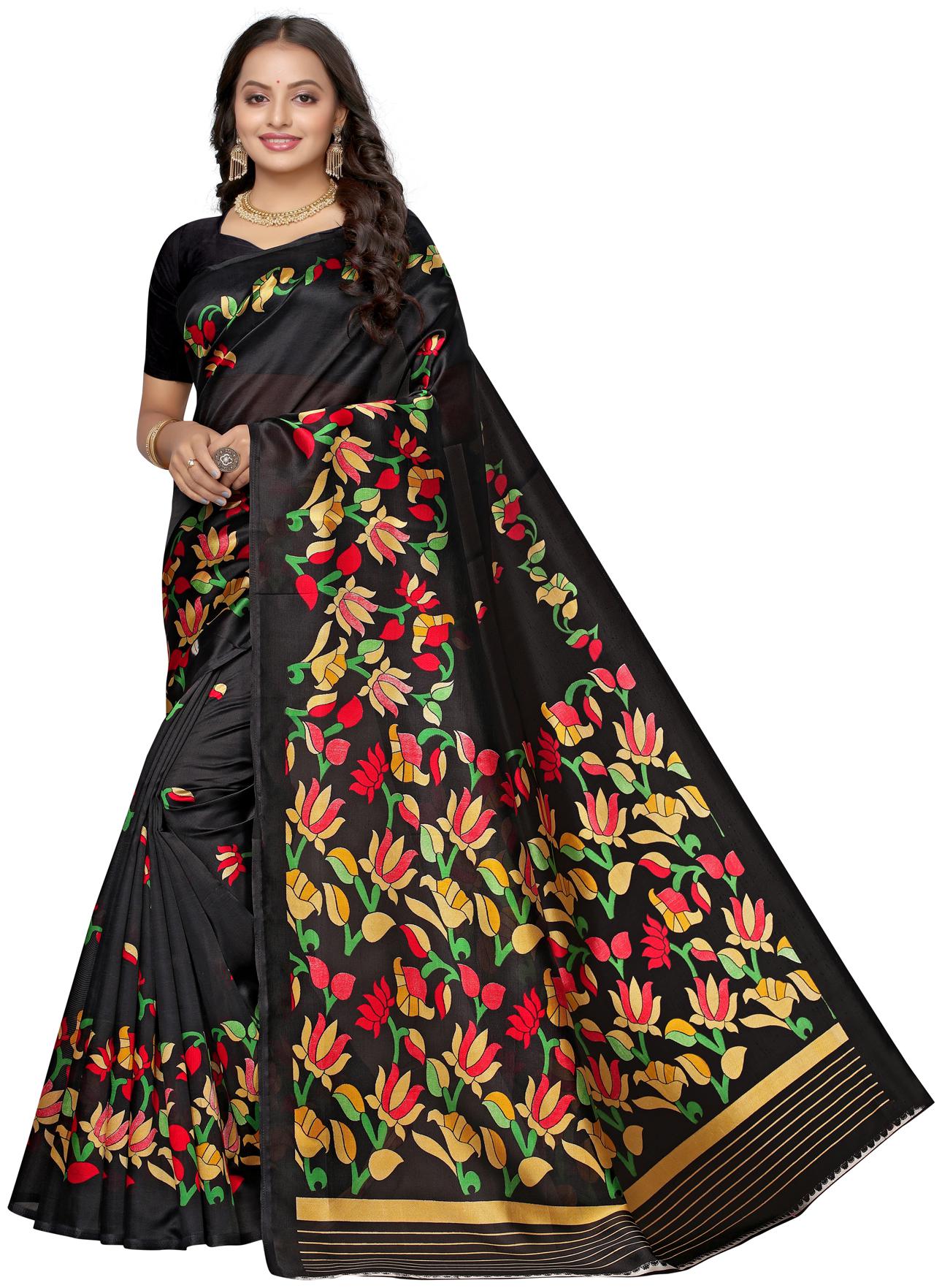 

Swaron Silk Black Floral Regular Saree For Women