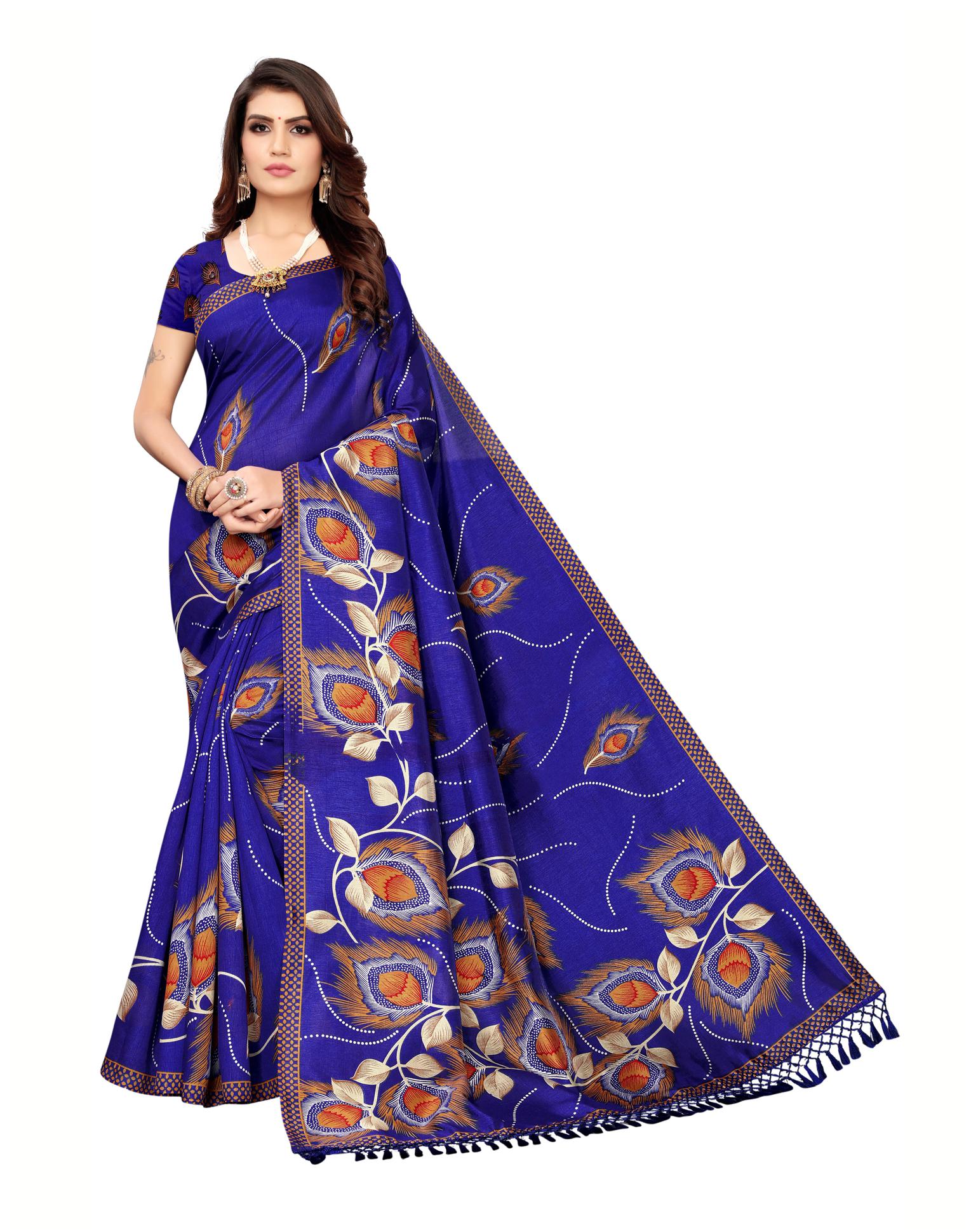 

Swaron Silk Floral Blue Designer Saree