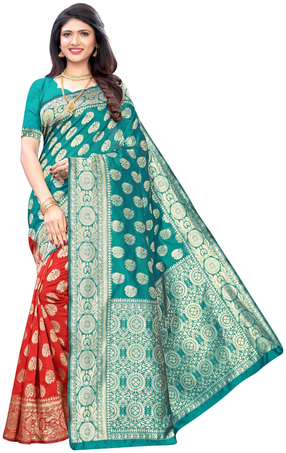 

Swaron Silk Turquoise Woven Regular Saree For Women