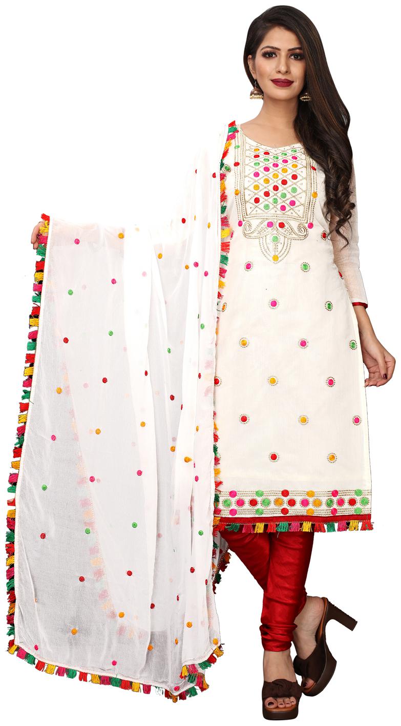 

Swaron White Unstitched Kurta with bottom dupatta With dupatta Dress Material
