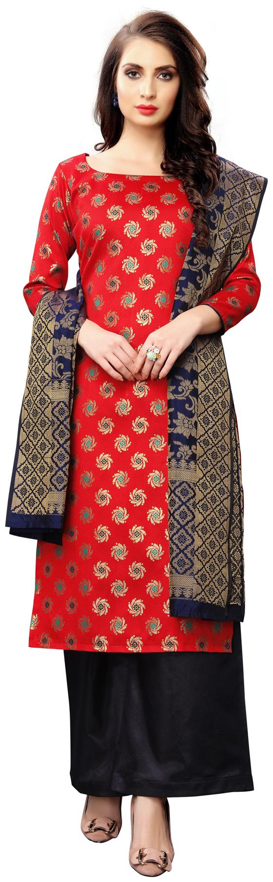 

Swaron Red Unstitched Kurta with bottom dupatta With dupatta Dress Material