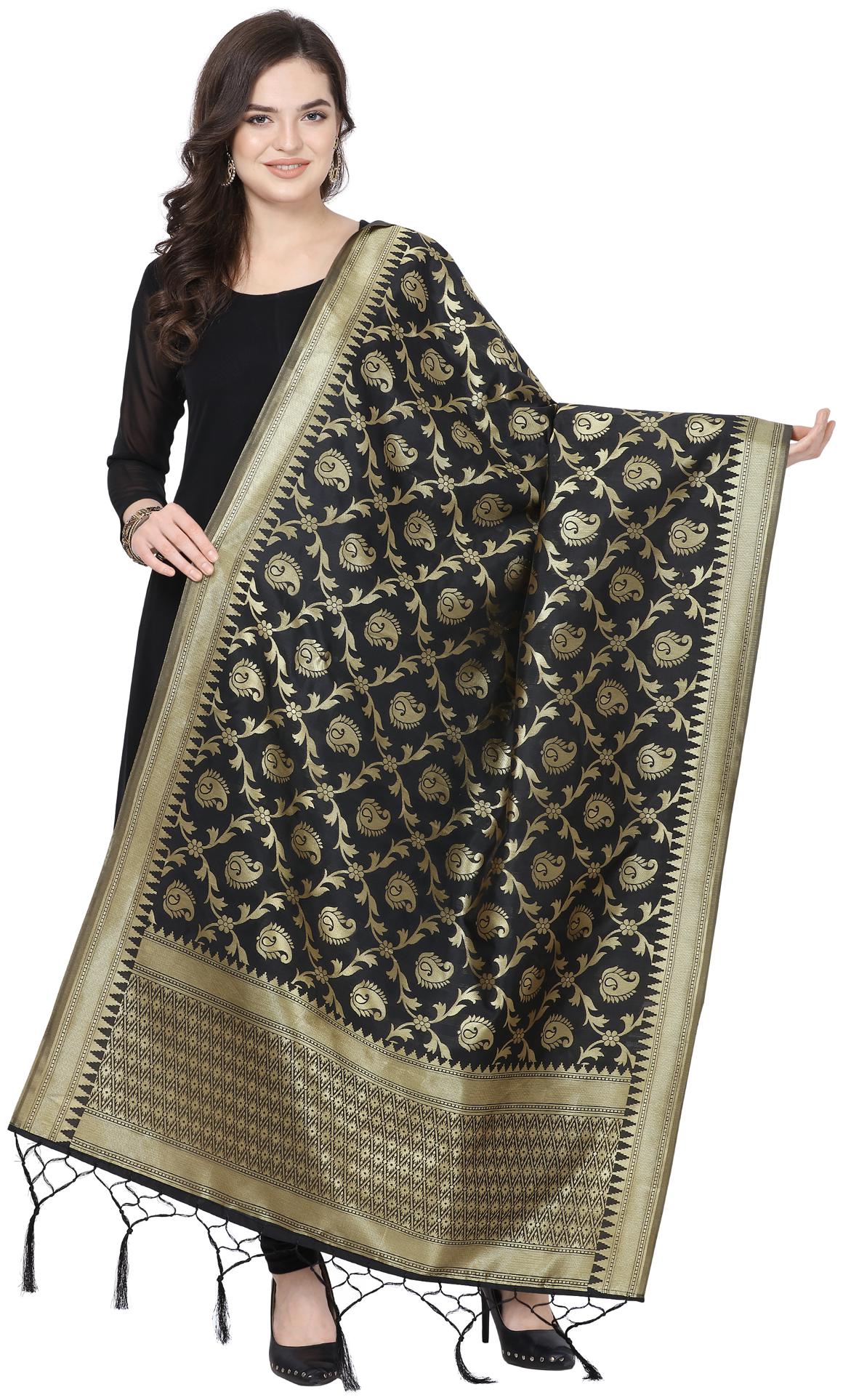 

Swaron Women Silk Dupatta Black