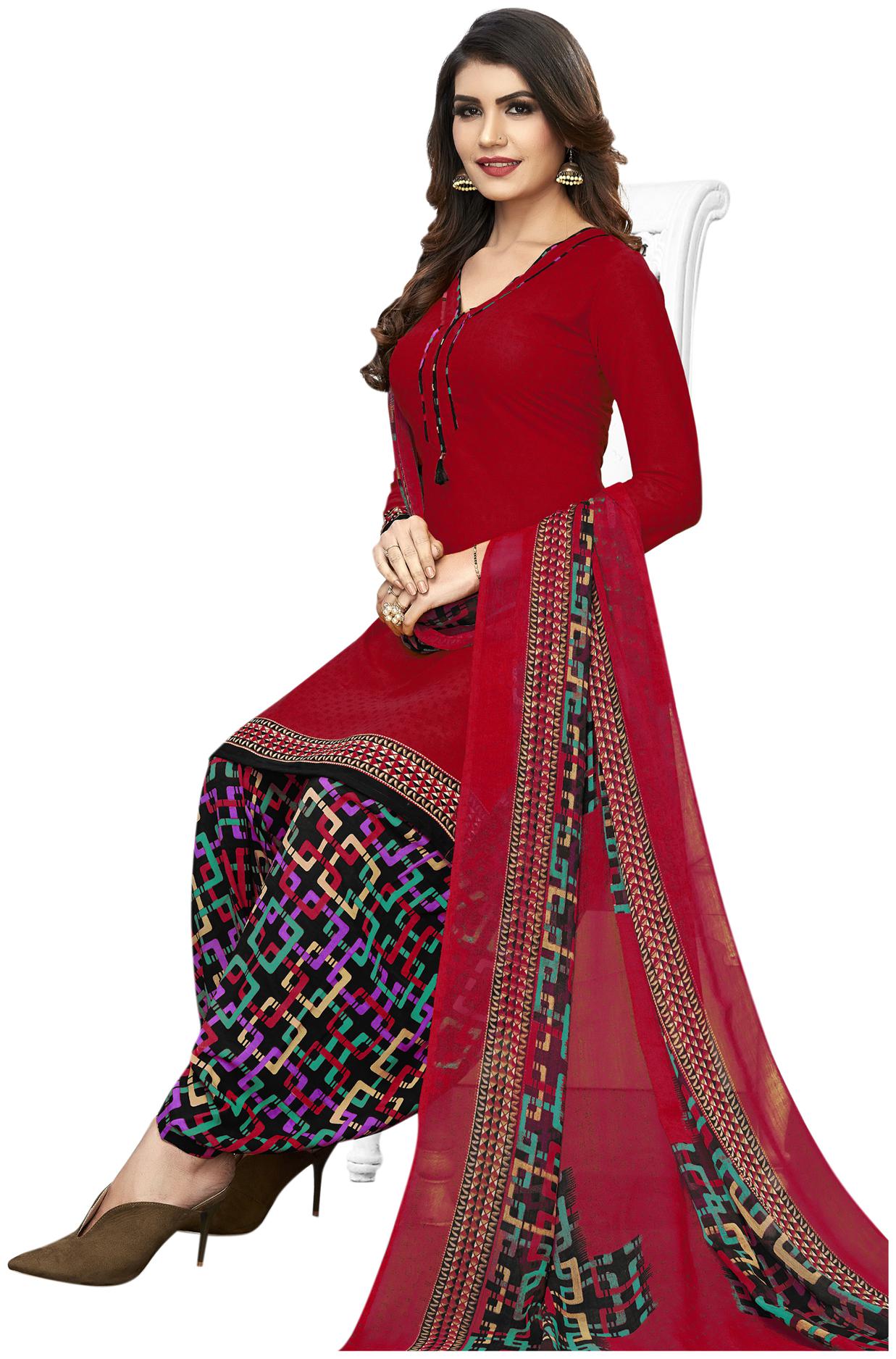 

Swaron Red Unstitched Kurta with bottom dupatta With dupatta Dress Material