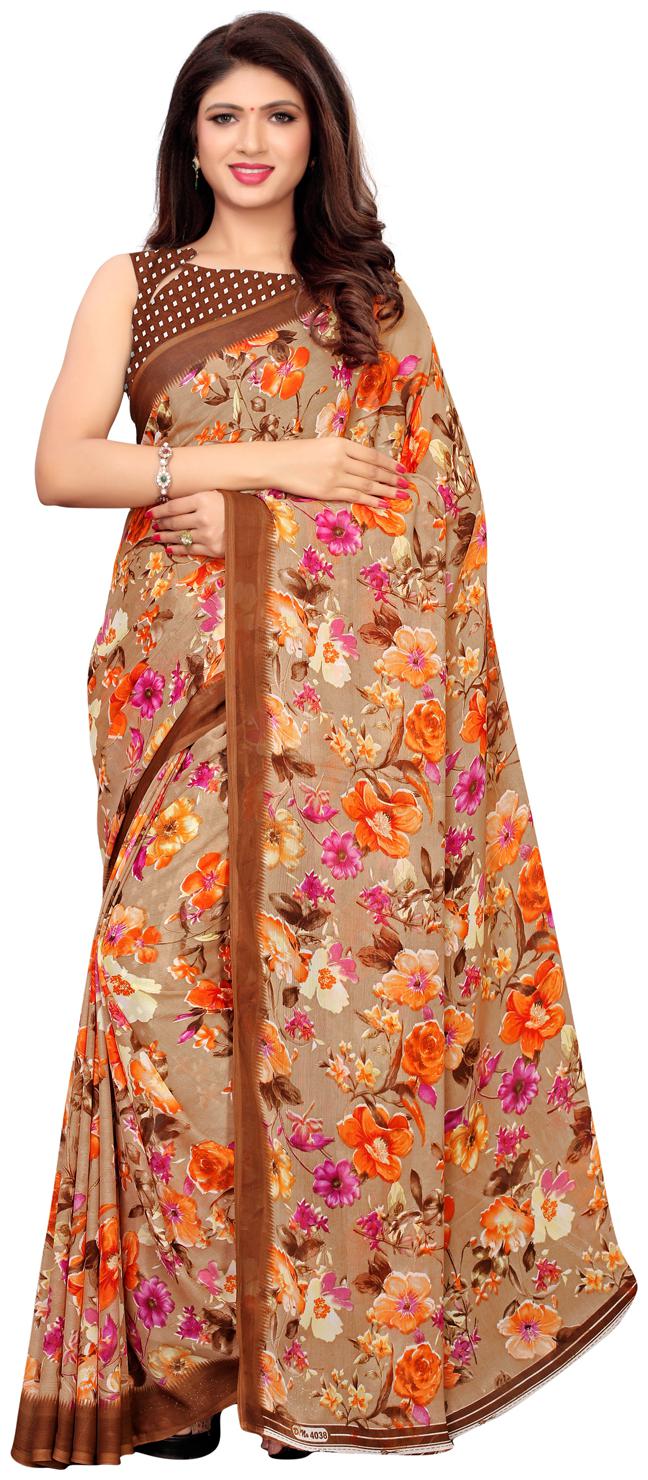 

Swaron Women Georgette Floral Saree Brown