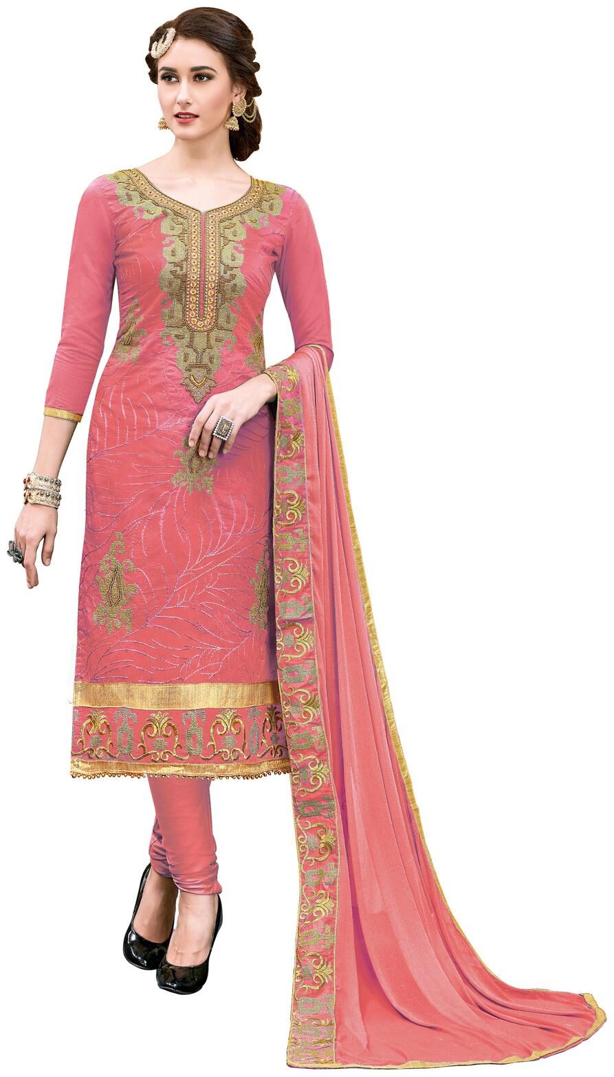 

Swaron Peach Unstitched Kurta with bottom dupatta With dupatta Dress Material