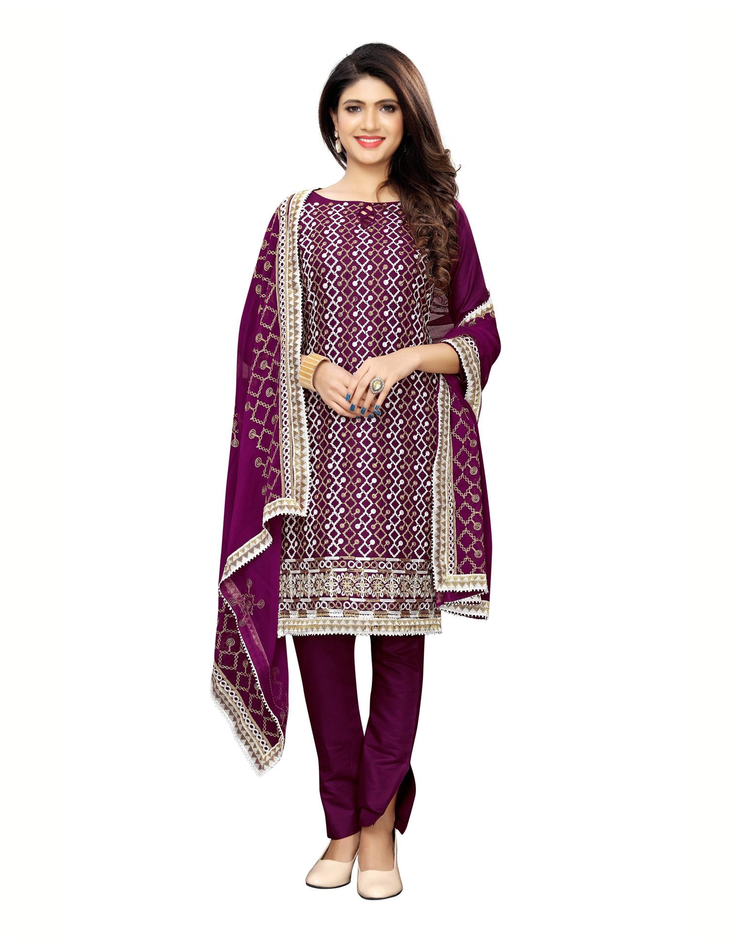 

Swaron Purple Unstitched Kurta with bottom dupatta With dupatta Dress Material