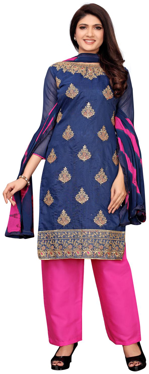 

Swaron Navy blue Unstitched Kurta with bottom dupatta With dupatta Dress Material