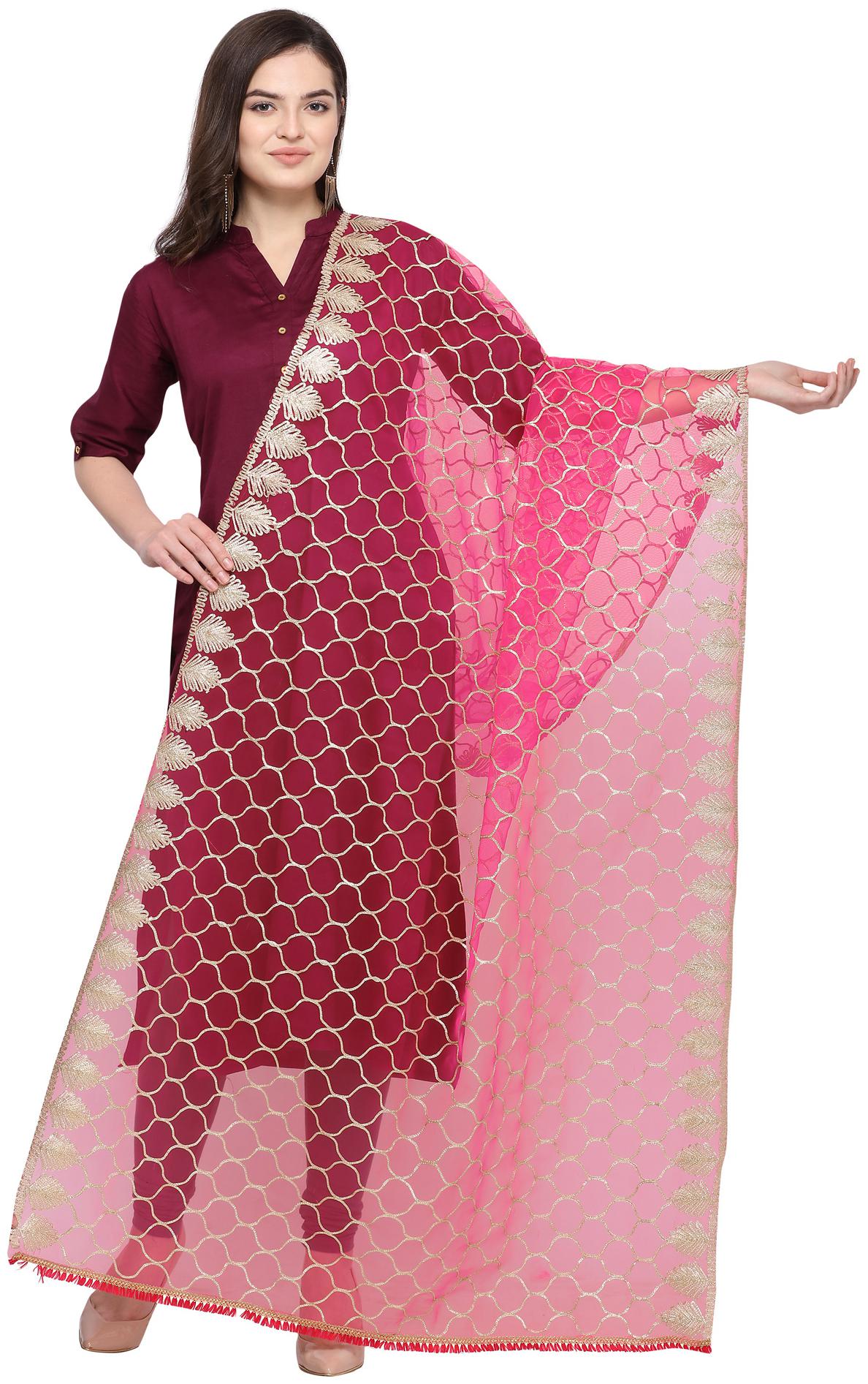 

Swaron Women Net Embroidered Dupatta Peach