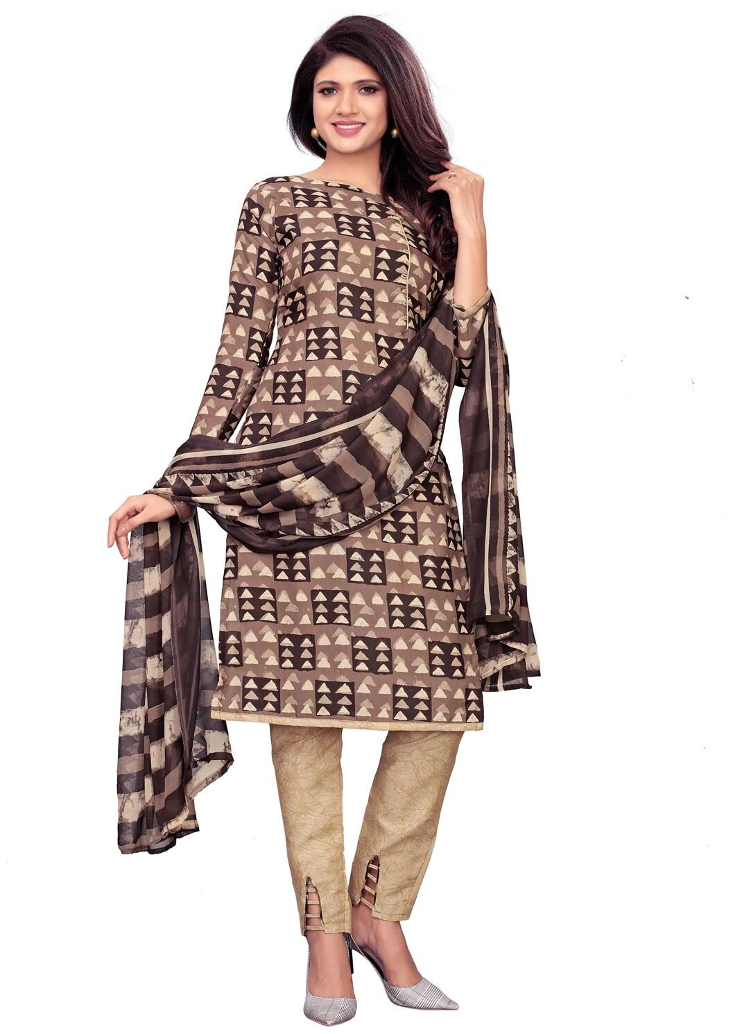 

Swaron Brown Unstitched Kurta with bottom dupatta With dupatta Dress Material