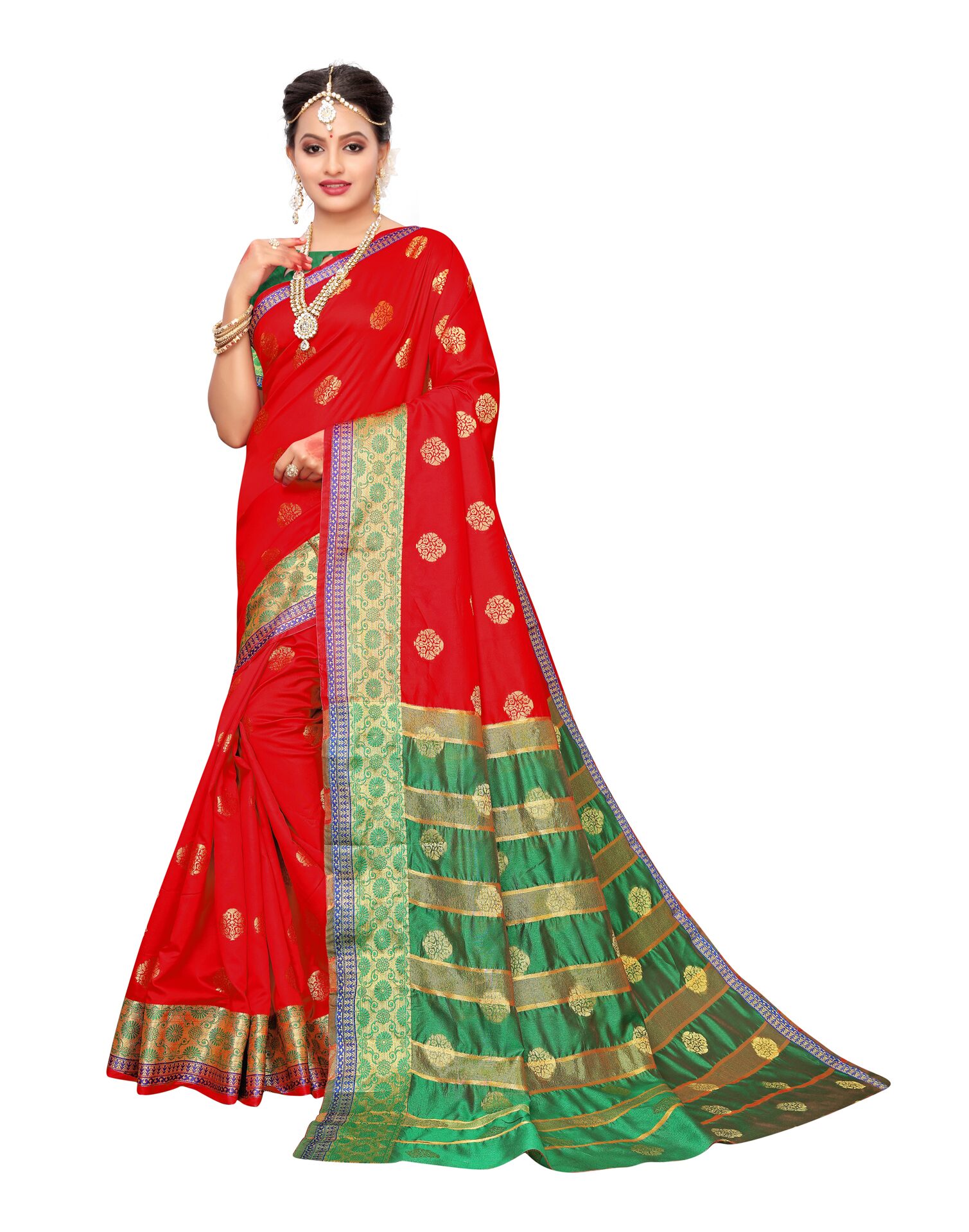 

Swaron Women Kanchipuram Silk Traditional Saree With Blouse Piece (Red)