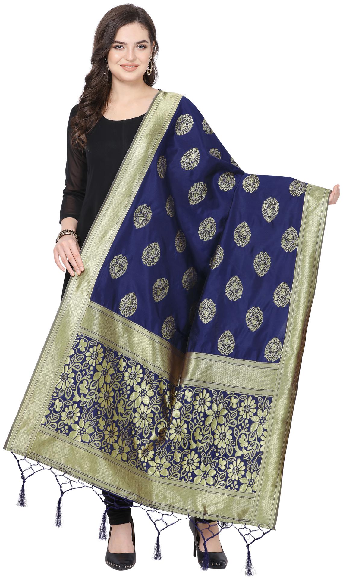 

Swaron Women Jacquard Floral Dupatta Navy Blue