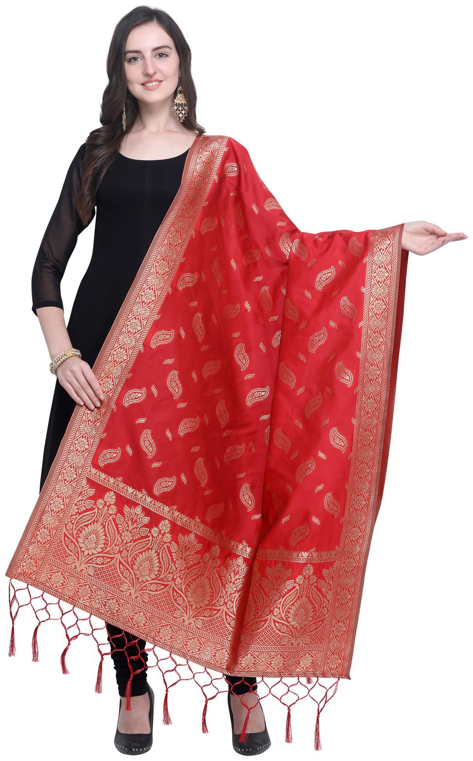 

Swaron Women Silk Floral Dupatta Red