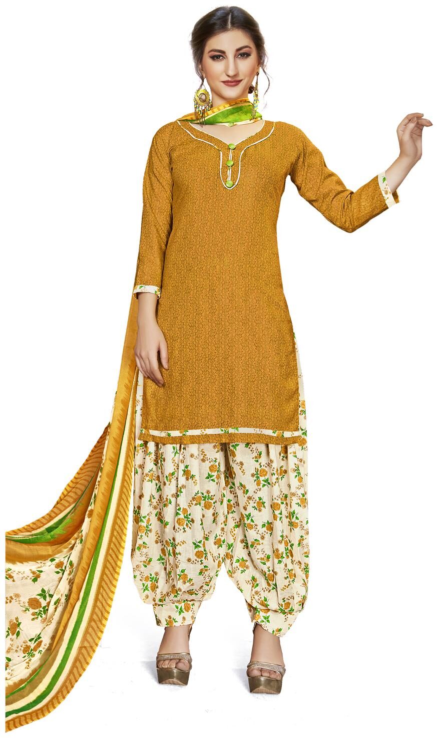 

Swaron Yellow Unstitched Kurta with bottom dupatta With dupatta Dress Material
