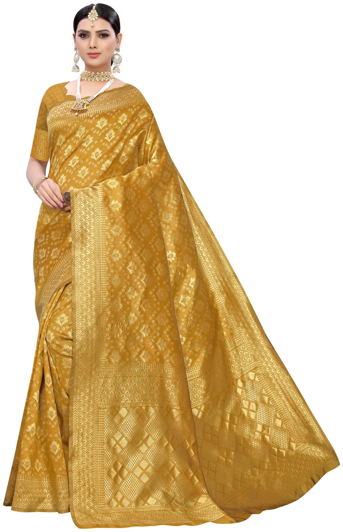 

Swaron Women Poly Silk Saree With Blouse Piece (Yellow)