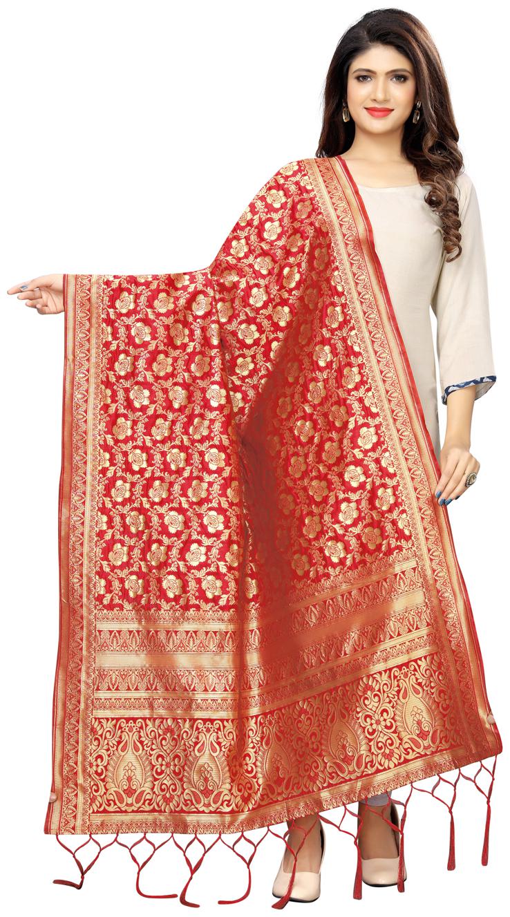 

Swaron Women Silk Floral Dupatta Red