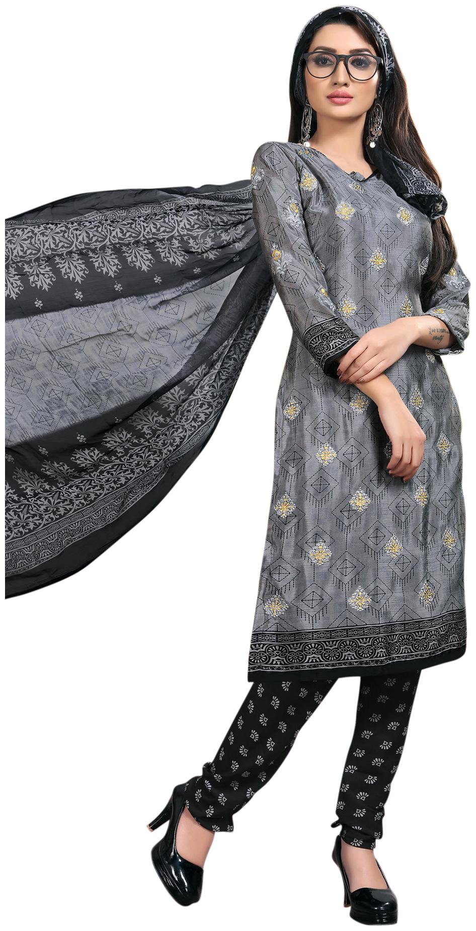 

Swaron Grey Unstitched Kurta with bottom dupatta With dupatta Dress Material