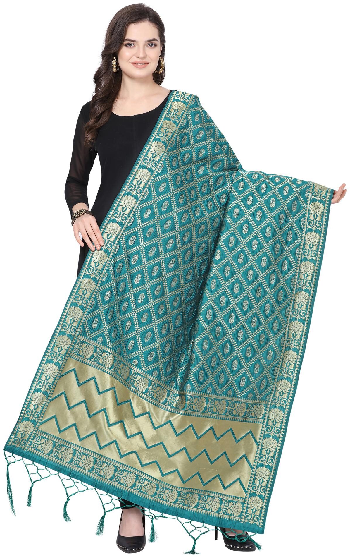 

Swaron Women Jacquard Checkered Dupatta Turquoise