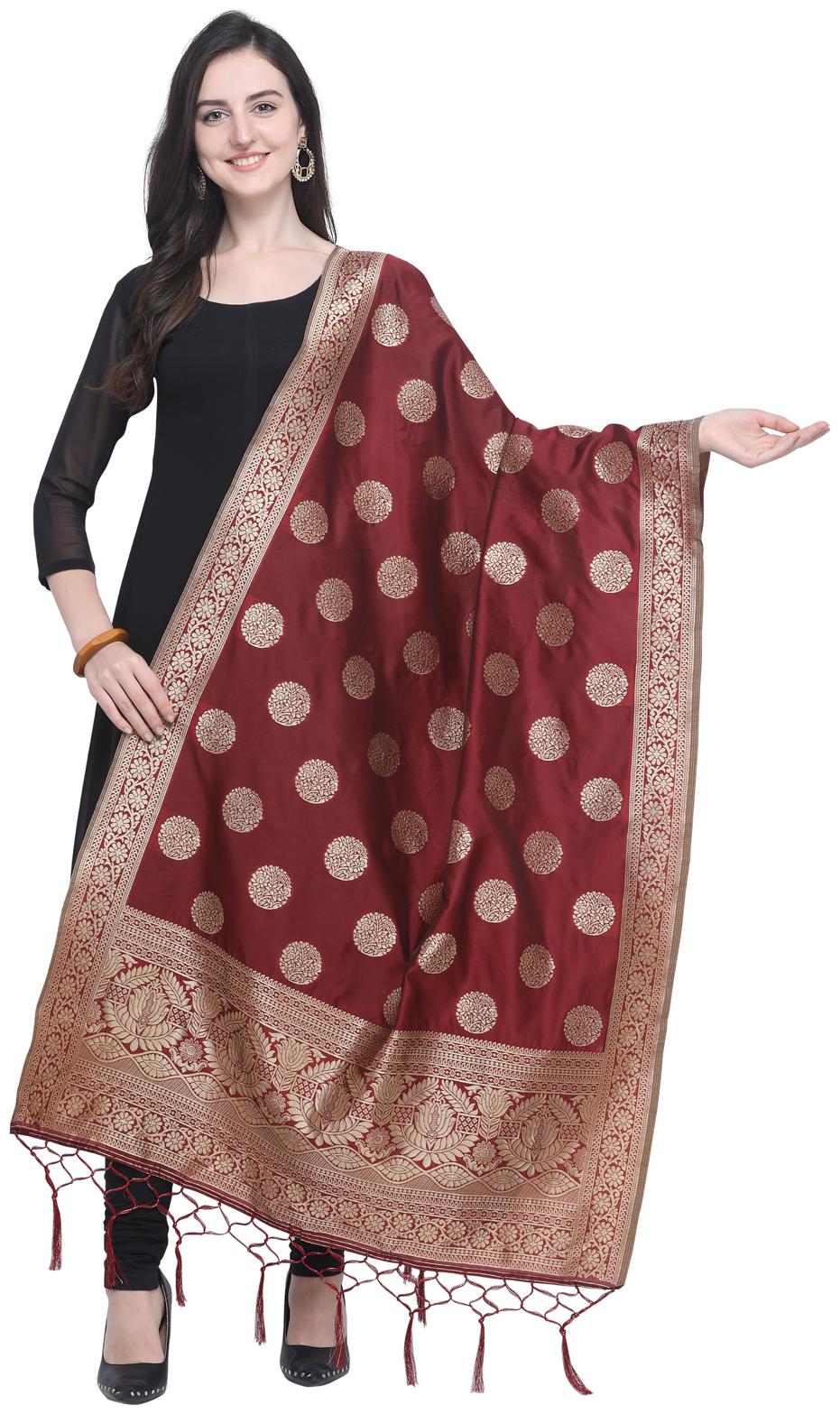 

Swaron Women Silk Floral Dupatta Maroon