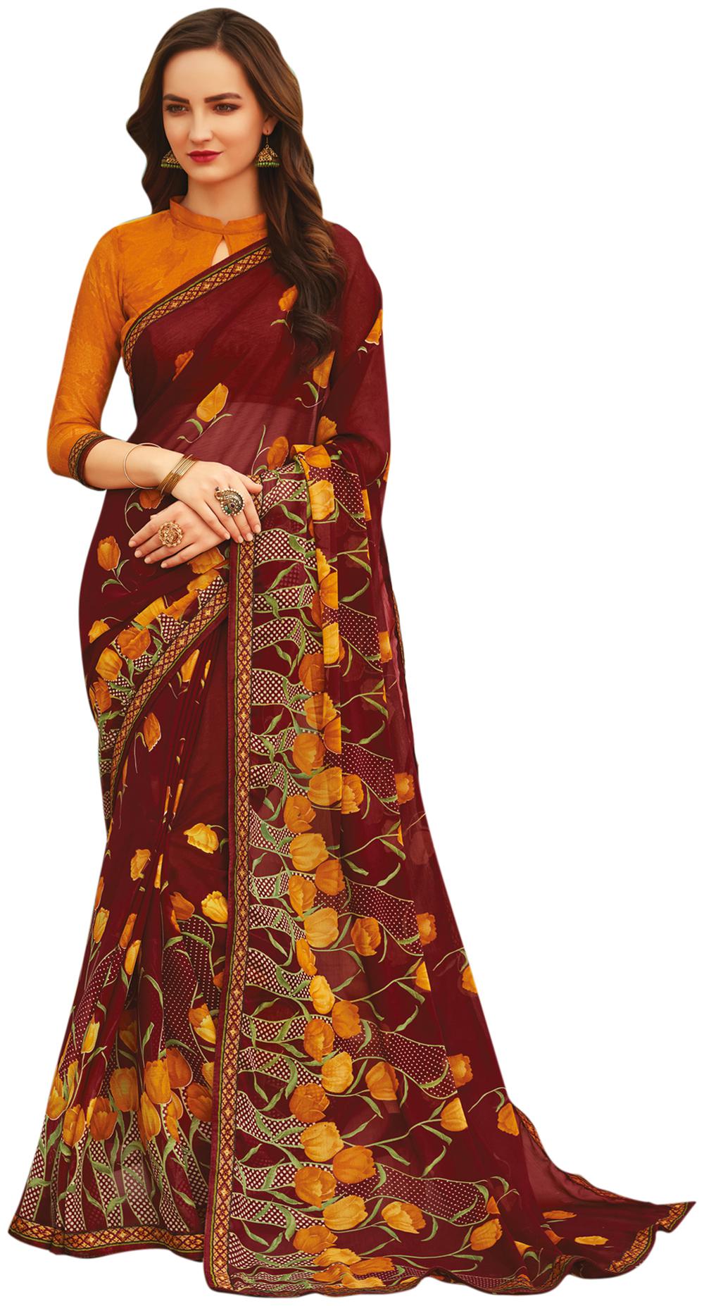 

Swaron Women Chiffon Floral Saree Wine